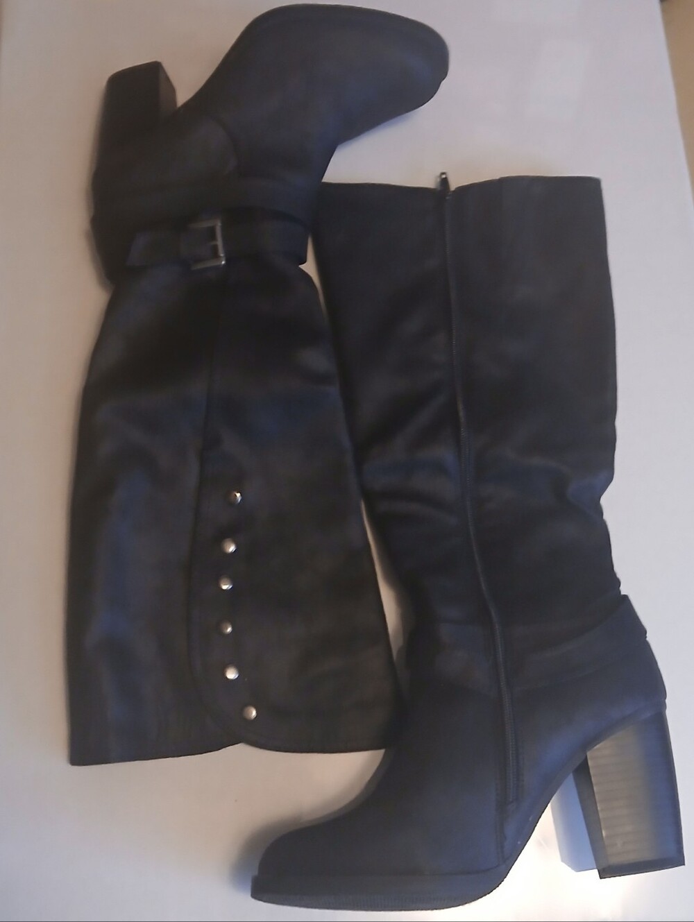 Rampage Black Mid-Calf Block Heel Riding Boots with Buckle